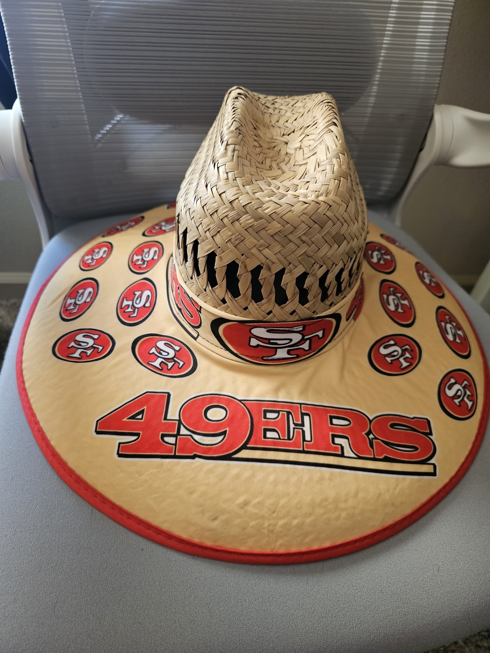 Straw Sombrero Hat with Red Team Graphics
